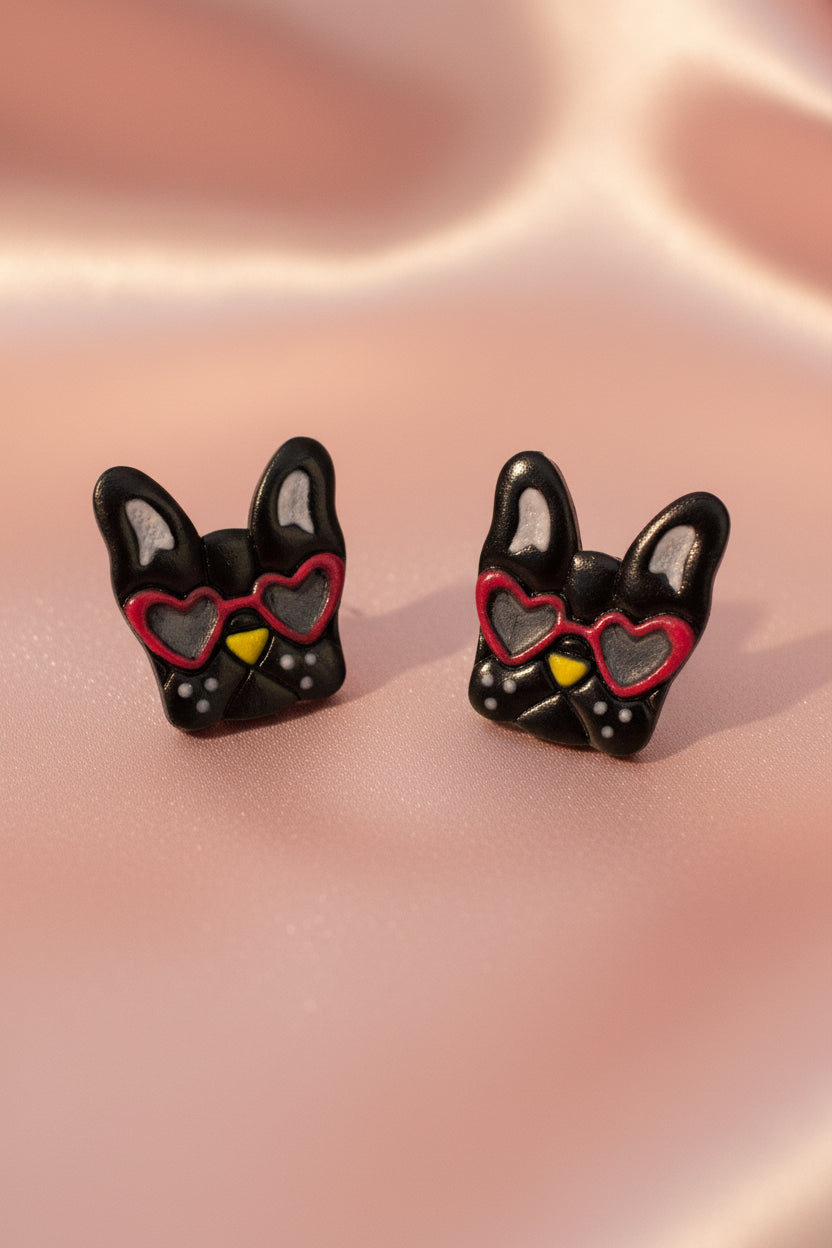 Smoky Cool Frenchie Stud Earrings