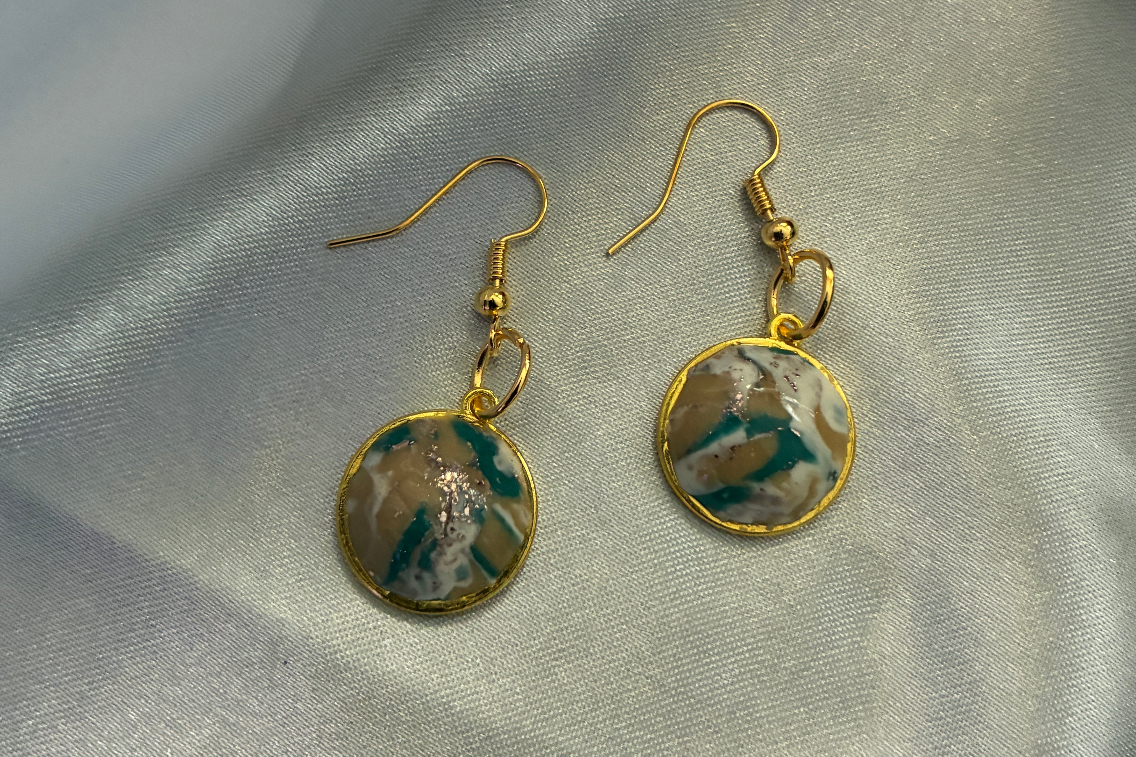 Teal Tide Marble Dome Earrings