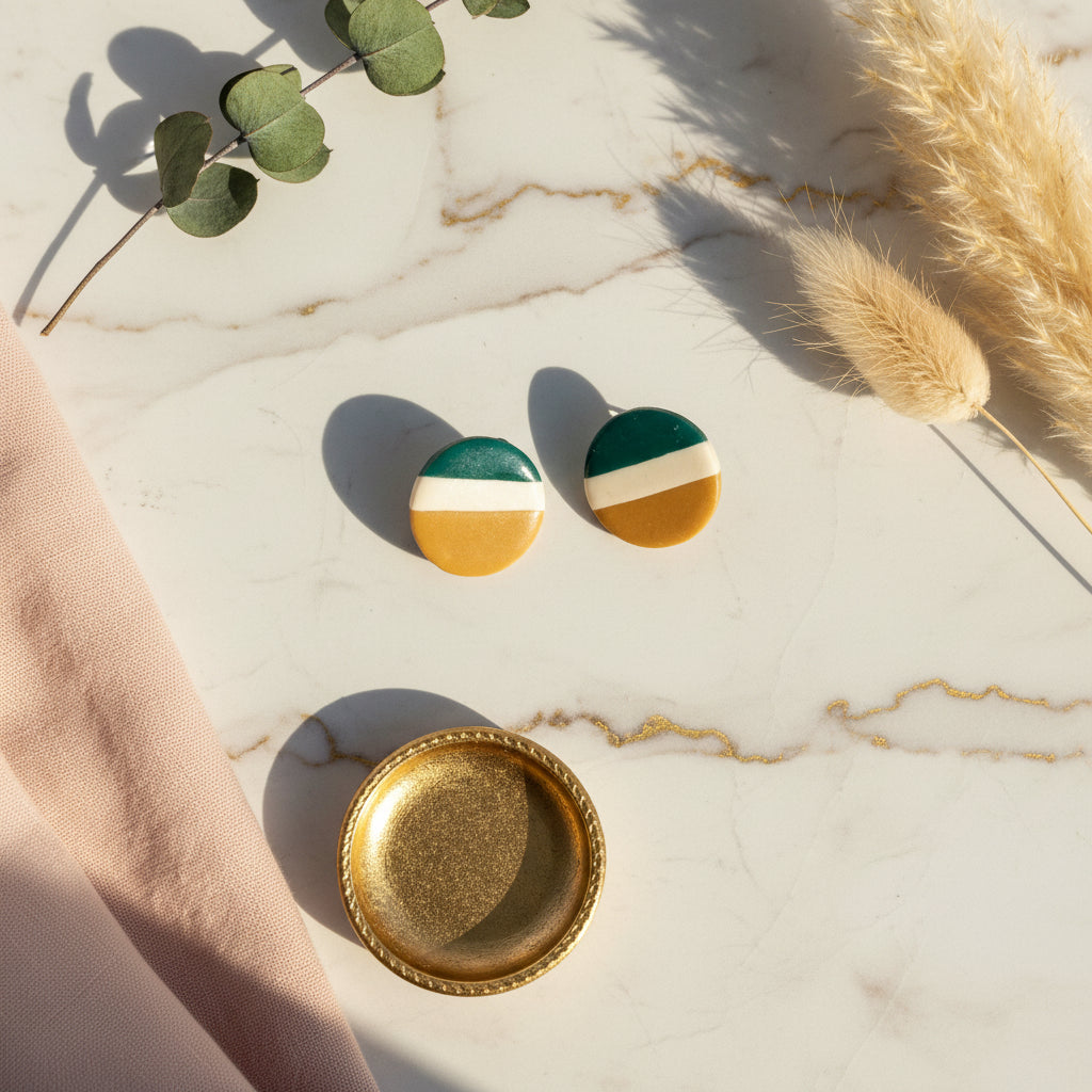 Tri-Color Harmony Stud Earrings