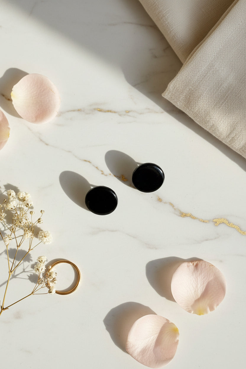 Obsidian Gloss Stud Earrings