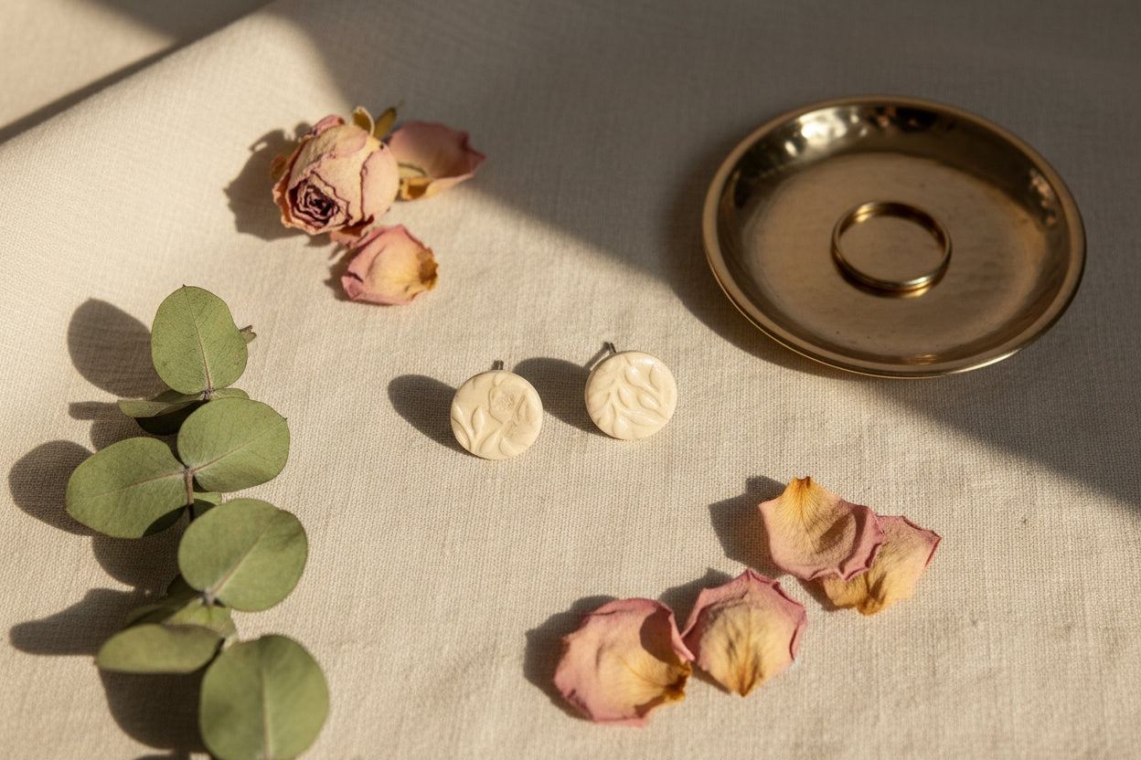Ivory Petal Texture Studlette Earrings