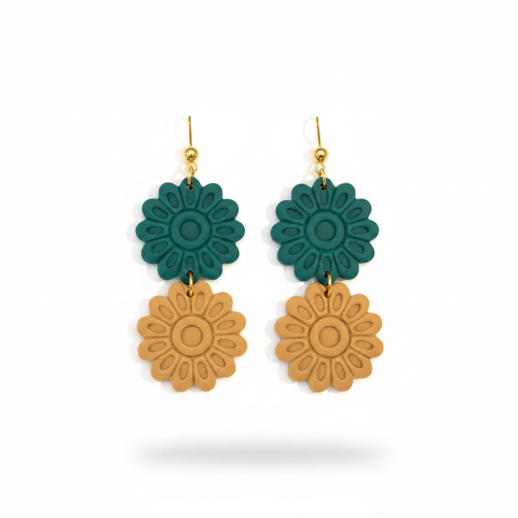 Floral Earrings on White Background