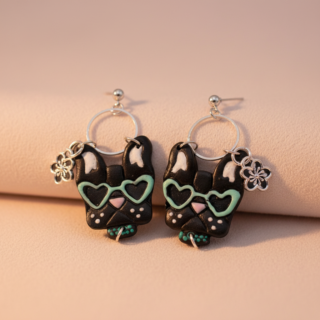 Frenchie Earrings - White Background