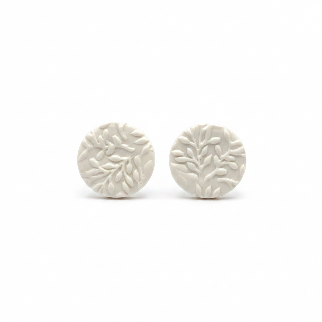 White Willow Botanical Stud Earrings on white background
