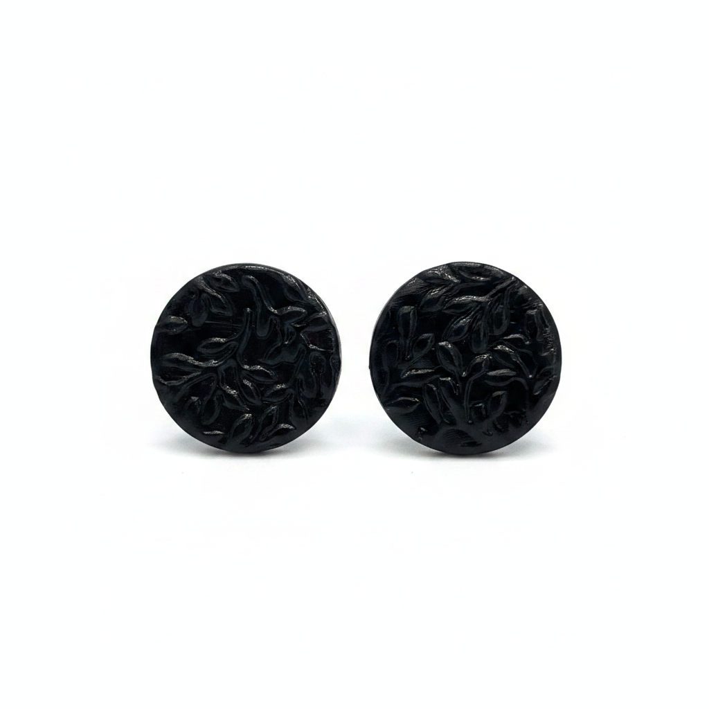 Midnight Willow Botanical Stud Earrings on white background