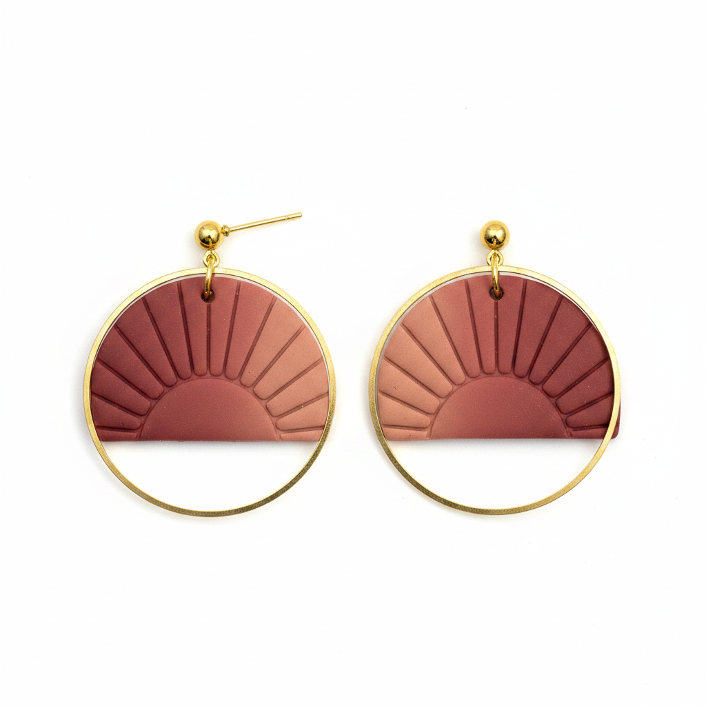 Desert Sunrise Hoop Dangle Earrings on white background