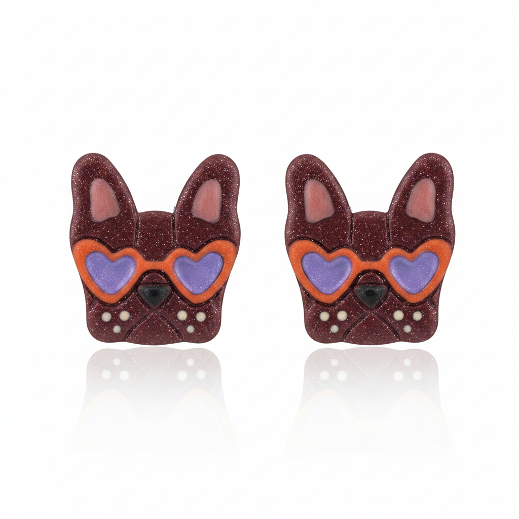 Frenchie Loves You Stud Earrings on a clean white background