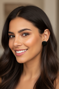 Latina woman wearing Obsidian Gloss Stud Earrings lifestyle photo