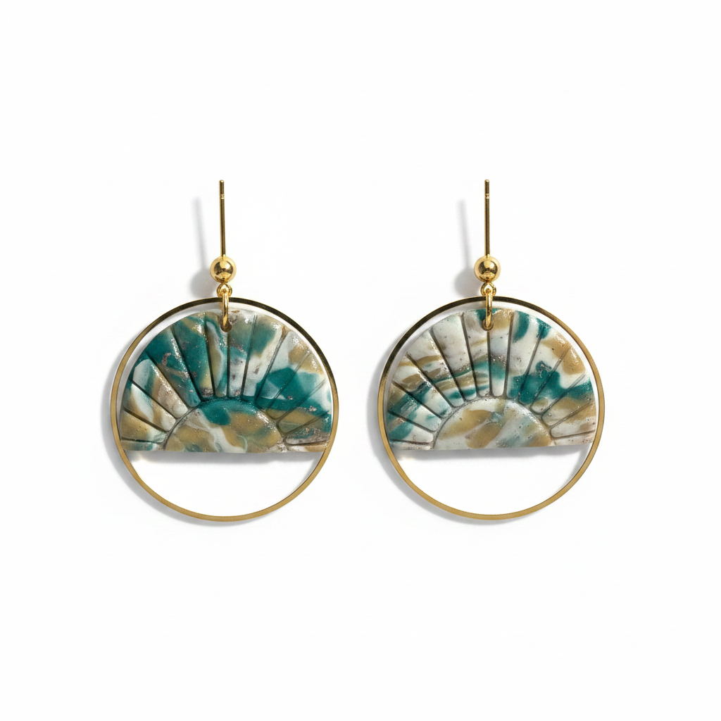 Sunrise Hoop Dangle Earrings with gold ball post hardware on a clean white background