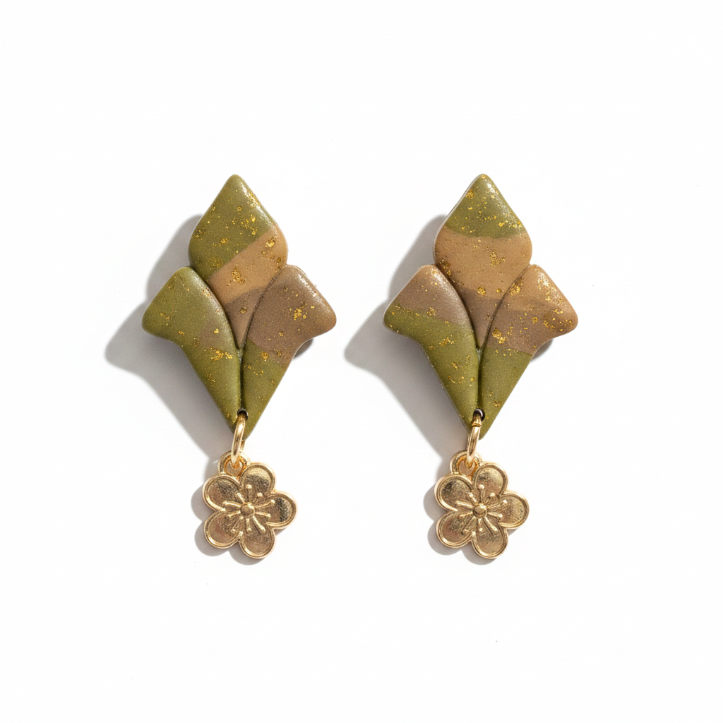 Golden Leaf Bloom Earrings on a clean white background