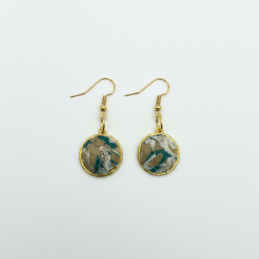 Teal Tide Marble Dangle Earrings on white background