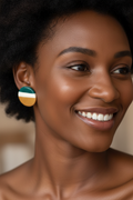 Black woman wearing Tri-Color Harmony Stud Earrings lifestyle photo