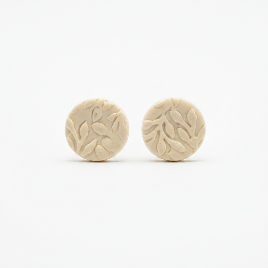 Ivory Petal Texture Stud Earrings on white background